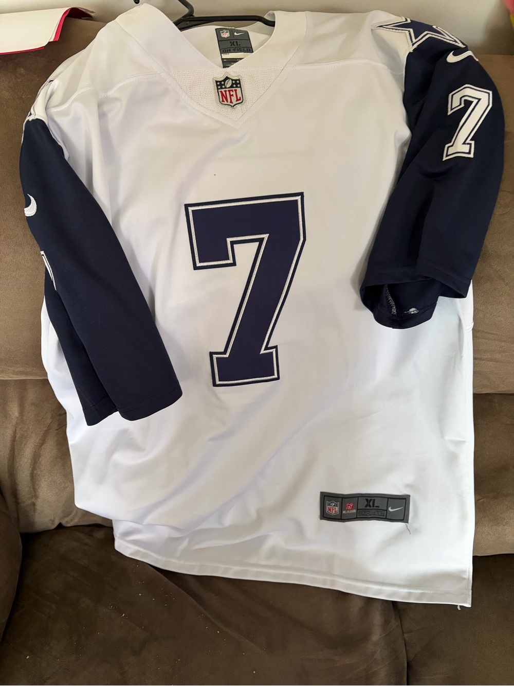Nike White and Navy #7 Dallas Cowboys Football Jersey